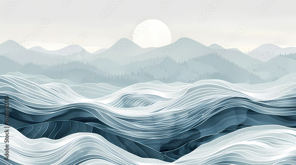 Mountain layout design in oriental style.Japanese background with line ...