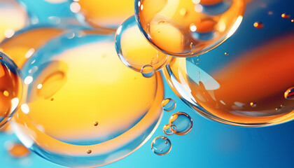 Wall Mural - A close up of a bunch of bubbles in a blue and orange background