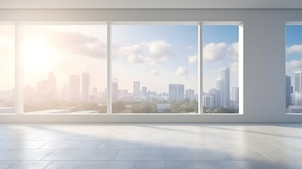 Wall Mural - Expansive City Skyline Framed by Bright and Airy Architectural Interior