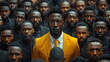 © Antto-AI - An outstanding yellow suit man in the crowd of candidates, a group of business people in a formal suit for HR hiring,  Job opportunity recruitment for HR agency, and vacancy concept. Shrewd