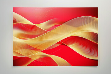 Wall Mural - Bold brochure cover with red and gold waves, ideal for festive promotions.