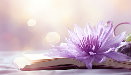 Wall Mural - A flower is on the pages of an open book