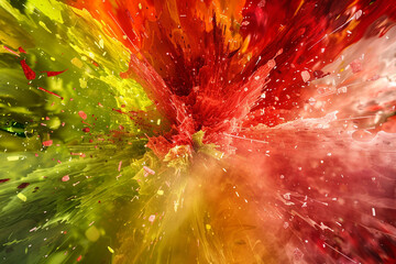 Wall Mural - Bold lime and rose red explosion set against an abstract of American flag colors.