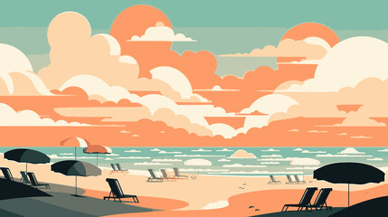 Canvas Print - Beach landscape. Flat style art illustration.