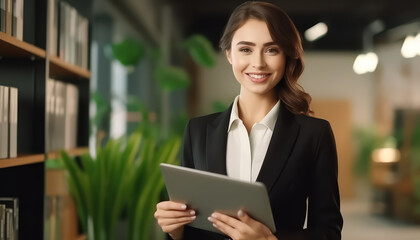 Wall Mural - A woman in a business suit holding a tablet