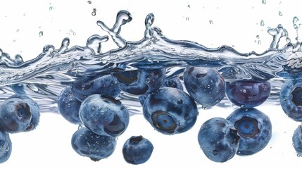 Wall Mural - Fresh blueberries plunging into clear water with splash