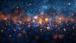 © growth.ai - Panoramic New Year banner with sparklers and golden bokeh lights against a dark blue night sky, ample space for text in center
