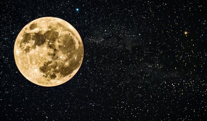 Wall Mural - full moon shining bright against starry night sky backdrop