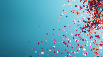 Canvas Print - Exciting display of colored confetti floating on a blue background, with a clear area reserved for text