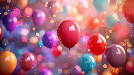 Canvas Print - Bright and colorful balloons floating against a festive party background, perfect for a happy celebration theme.