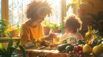 Poster - The mother and child cooking