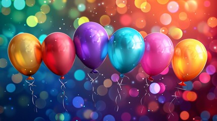 Sticker - Vibrant balloons in a variety of colors set against a cheerful celebration backdrop, ideal for party-themed designs