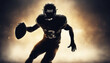 © abu - Silhouette of a professional football player. The background is dark and the warm spotlights is on