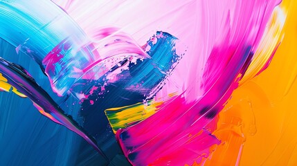chic abstract oil painting showcasing bright neon colors and sweeping brushstrokes, contemporary the
