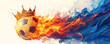 © Margarita Ratatosk - Flaming soccer ball with golden crown on white  background. Epic goal, winner. World championship cup. Sport bet, football match betting. Banner, poster or card with copy space
