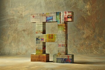 Poster - Letter E made out of newspaper on a table, suitable for educational projects