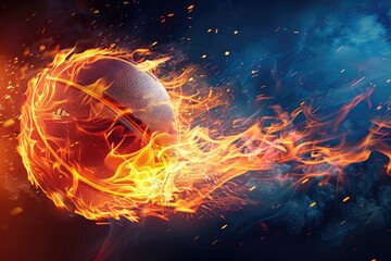Poster - Close up shot of a basketball ball on fire. Suitable for sports and competition concepts