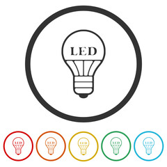 Canvas Print - Led bulb icon. Set icons in color circle buttons