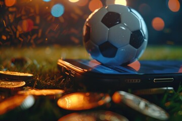 Poster - Soccer ball on top of a laptop, perfect for sports technology concept