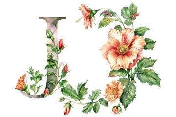 Aufkleber - A letter J decorated with colorful flowers and leaves. Perfect for design projects or educational materials