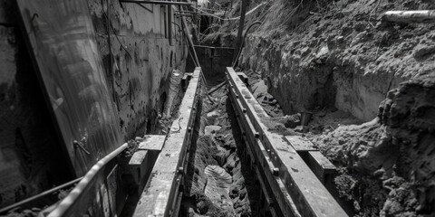 Poster - A monochrome image of a construction site. Suitable for industrial concepts