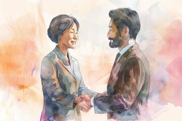 Poster - Professional man and woman shaking hands, suitable for business concepts