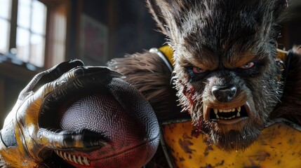 Poster - Close up shot of a stuffed animal with a football, suitable for sports or children's themes