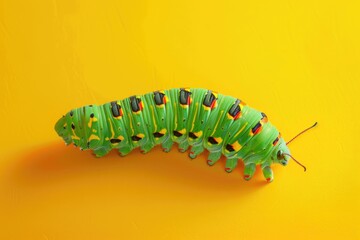 Poster - Vibrant green cater butterfly against a bright yellow backdrop, perfect for nature or spring themed designs