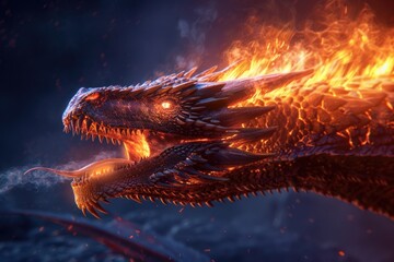 Poster - A detailed close up of a fire breathing dragon. Ideal for fantasy themes