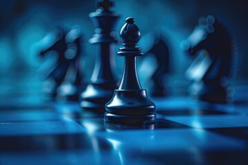 Poster - Chess pieces arranged on a chess board, suitable for strategy and competition concepts