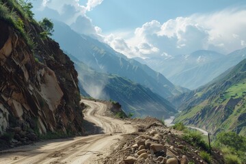 Aufkleber - A scenic view of a dirt road in the mountains. Perfect for travel websites