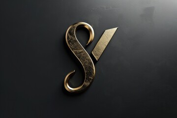 Close up of a gold letter S on a black surface. Perfect for graphic design projects