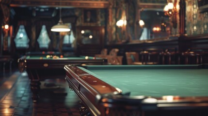 Poster - A pool table in a brightly lit room, suitable for various recreational and leisure concepts