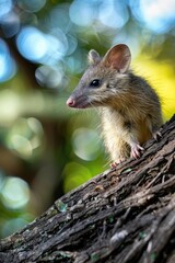Poster - A small mouse perched on a tree branch. Perfect for nature and wildlife themes