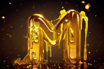 Poster - A golden liquid letter M with a splash, suitable for design projects