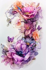 Poster - Colorful flowers and butterflies on a white background. Perfect for adding a pop of color to any design project