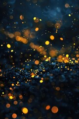 Poster - Blurry image of a night sky with yellow lights. Suitable for backgrounds and abstract designs