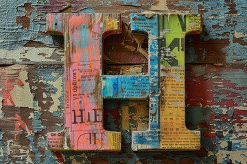Poster - Colorful painted letter on a wall with peeling paint. Suitable for design projects or urban backgrounds