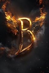 Poster - Letter B engulfed in flames, with smoke in the background. Suitable for illustrating danger or destruction