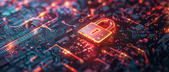 Shielding Data: Cybersecurity Concept with Glowing Lock and Encrypted Information