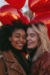 Poster - A picture of two women standing side by side. Suitable for various concepts