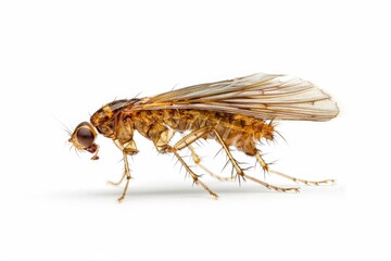 Wall Mural - Detailed close-up of a fly on a white surface, suitable for scientific or nature-themed projects