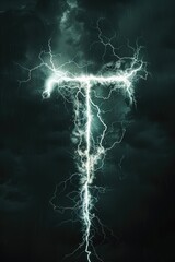 Poster - A striking image of a cross made of lightning in the dark sky. Suitable for religious or dramatic themes