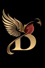 Poster - A stunning gold and red bird with wings on a dramatic black background. Perfect for adding a pop of color to any design