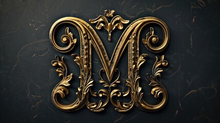 Canvas Print - A striking gold letter M against a black backdrop. Perfect for branding and design projects