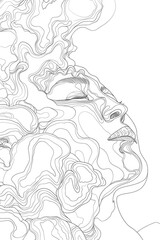Poster - Detailed black and white drawing of a woman's face. Suitable for various design projects