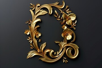 Poster - Elegant golden letter O decorated with delicate flowers and leaves, perfect for design projects or wedding invitations
