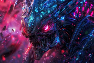 Poster - Close up of a demonic creature with glowing eyes. Suitable for horror-themed projects