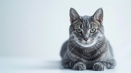 Aufkleber - A peaceful image of a gray cat resting on a white surface. Suitable for various projects