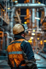 Poster - A man wearing a hard hat and safety vest. Suitable for construction and safety-related concepts